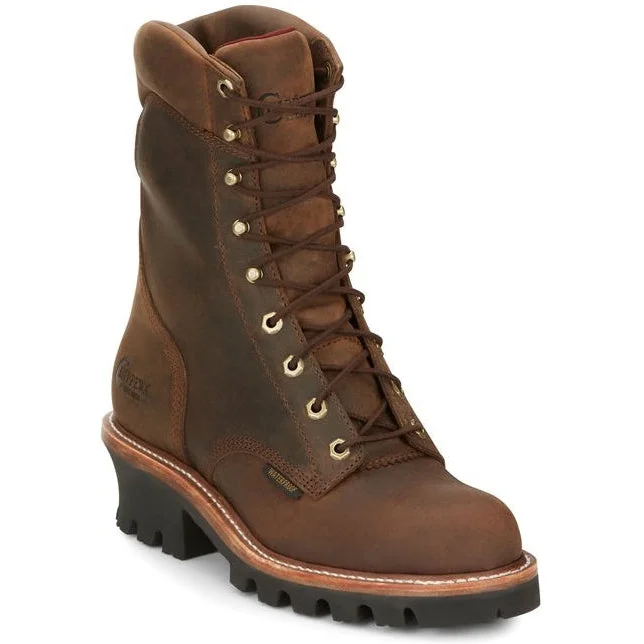 Chippewa Men's Super Dna 9"" Plain Toe WP Lace Up Work Boot -Brown- 59406