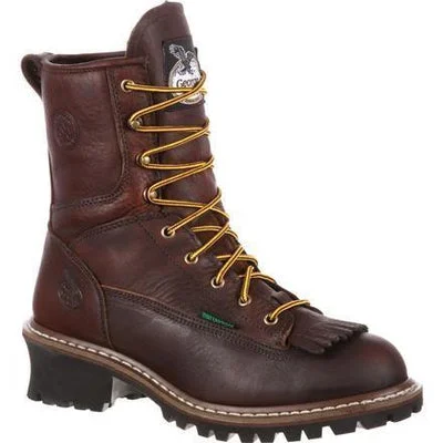 Georgia Boot Work Mens 8"" Logger Steel Toe Waterproof Chocolate G7313