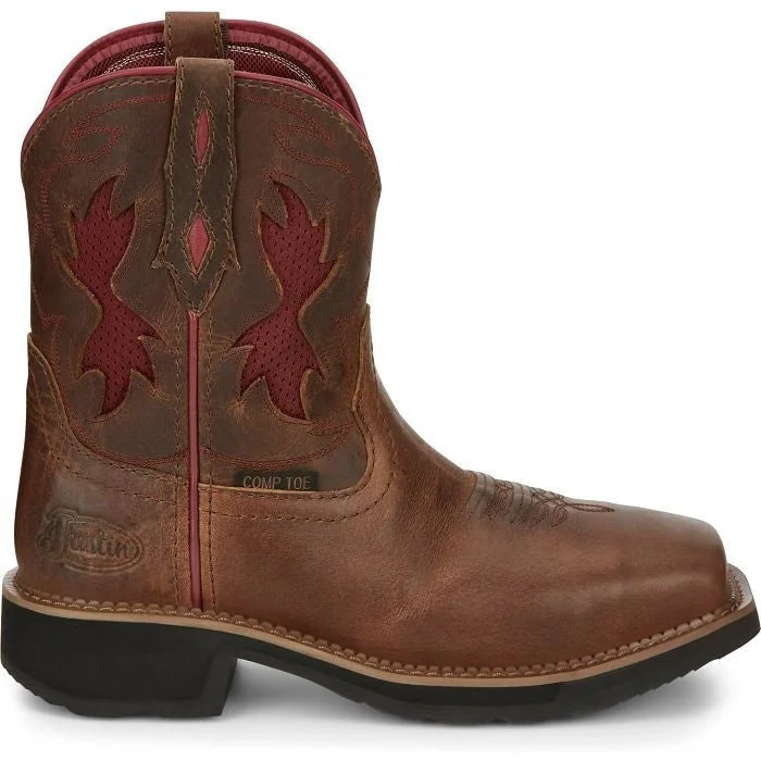 Justin Women's Lathey 8"" Nano CT Western Work Boot -Brown- GY9962