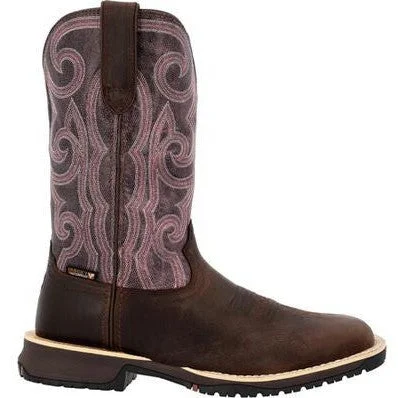 Rocky Women's Rosemary 11"" Square Toe WP Western Work Boot -Brown- RKW0422