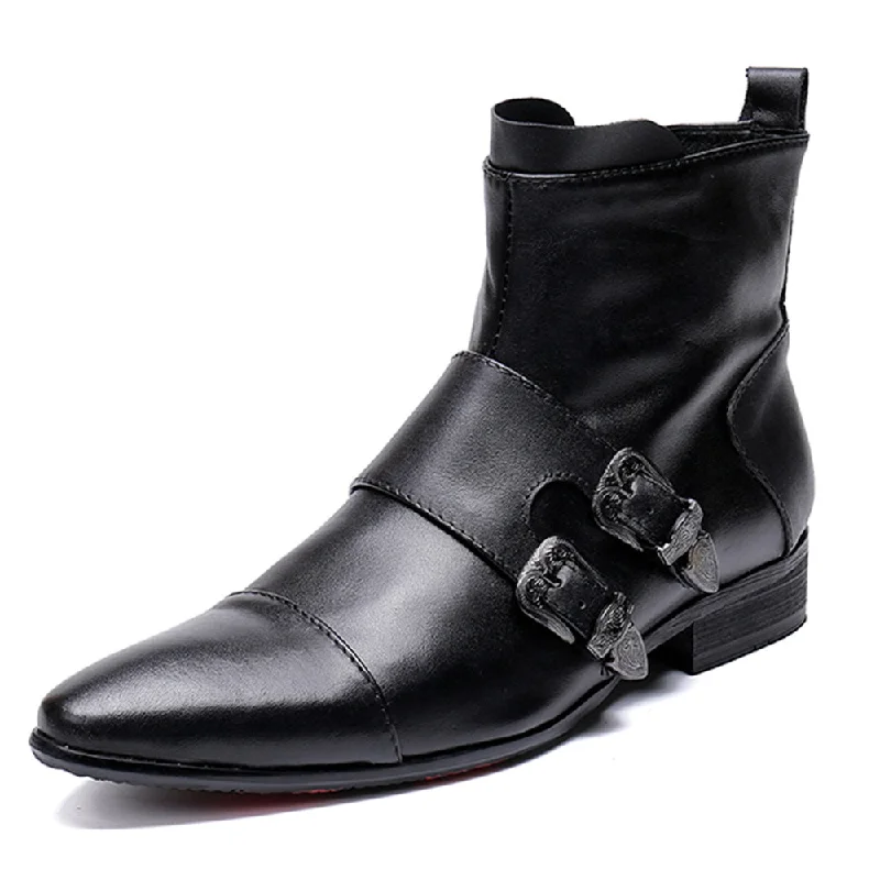 Captoe Monk Strap Zip Men Ankle Boots