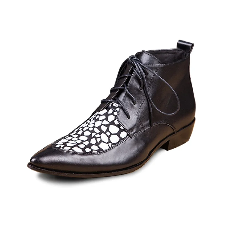 Two Tones Lace Up Pointed Mens Boots