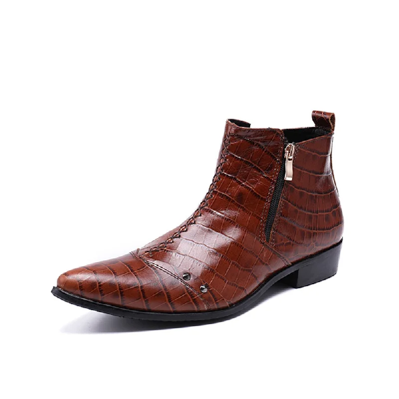 Zip Pointed Mens Boots with Decoration