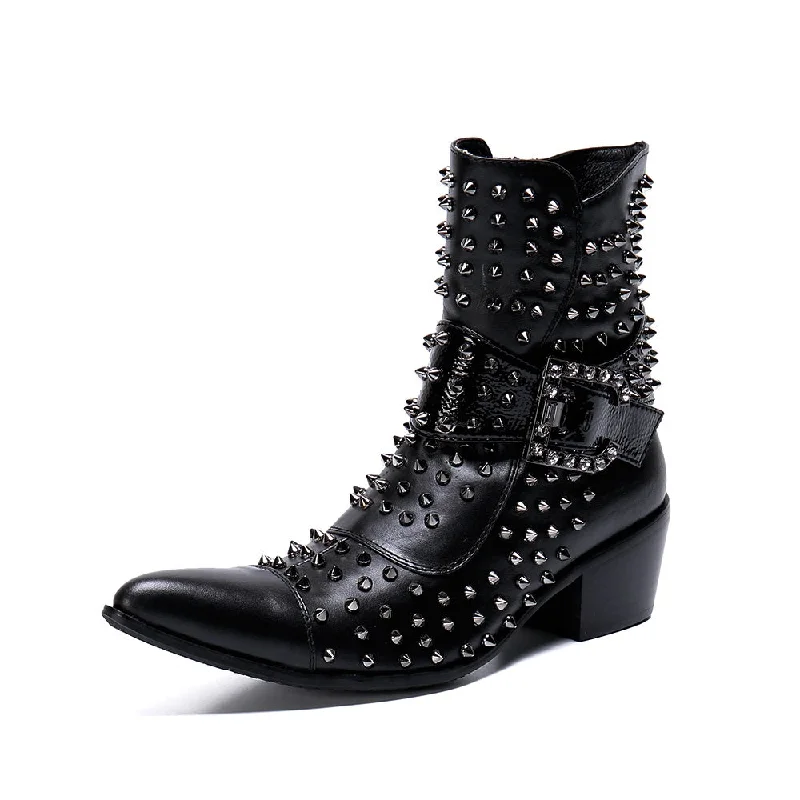 Mens High Top Captoe Boots with Decoration