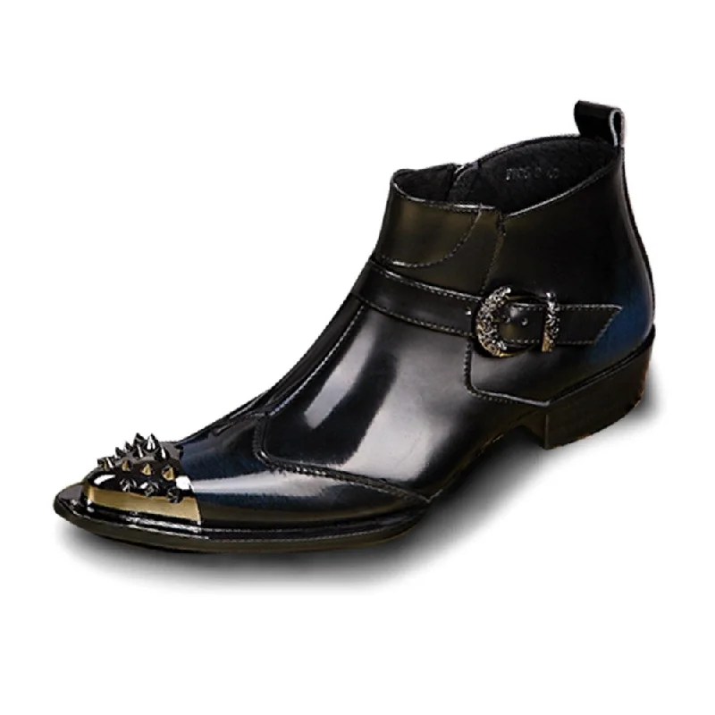 Mens Zip Pointed Belt Boots