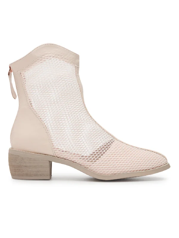 Off White Mesh Summer Breathable Ankle Boots (TC-RS3701-OWHT)