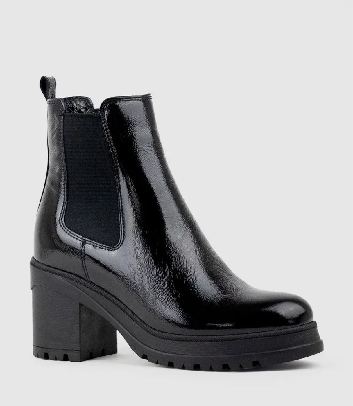 PAXTON Chukka Boot on Rubber Heel in Black Patent