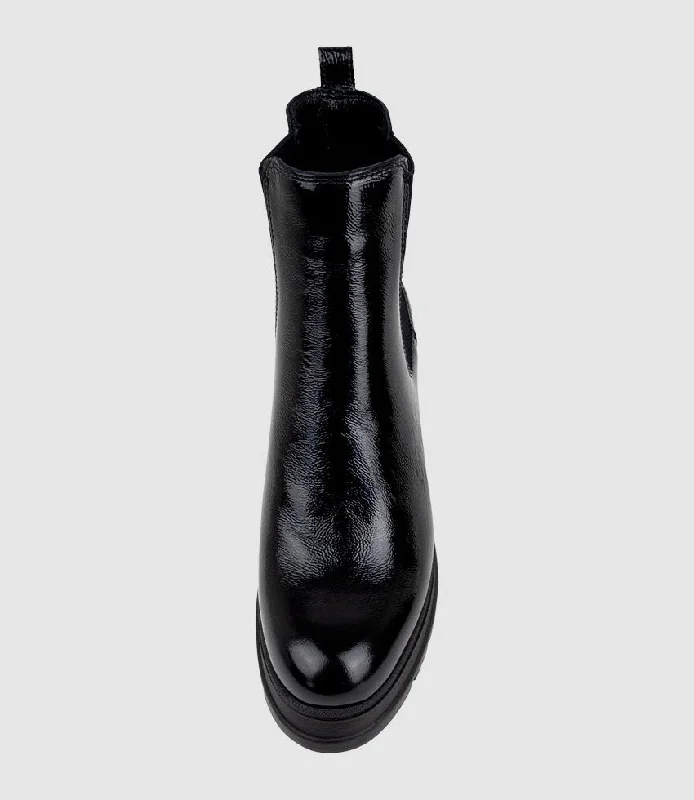 PAXTON Chukka Boot on Rubber Heel in Black Patent