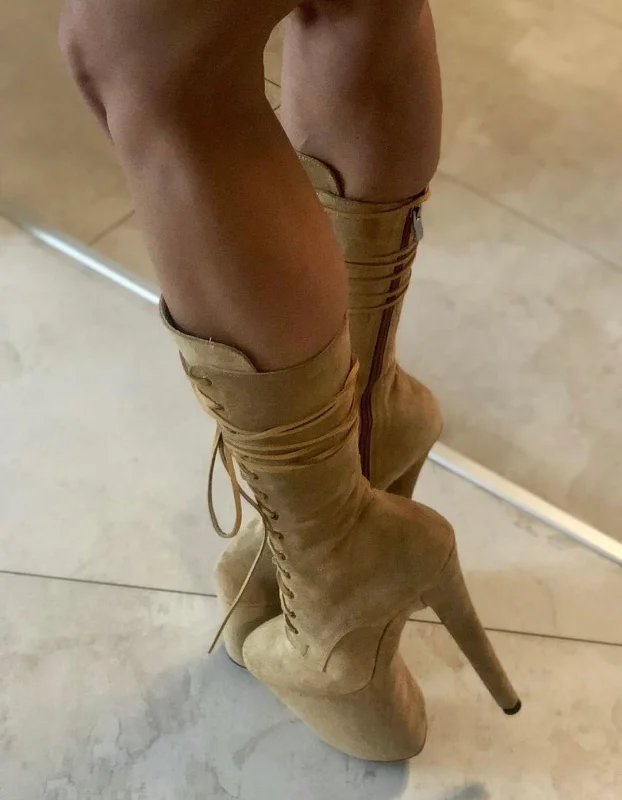 Sand suede ankle - mid calf high boots