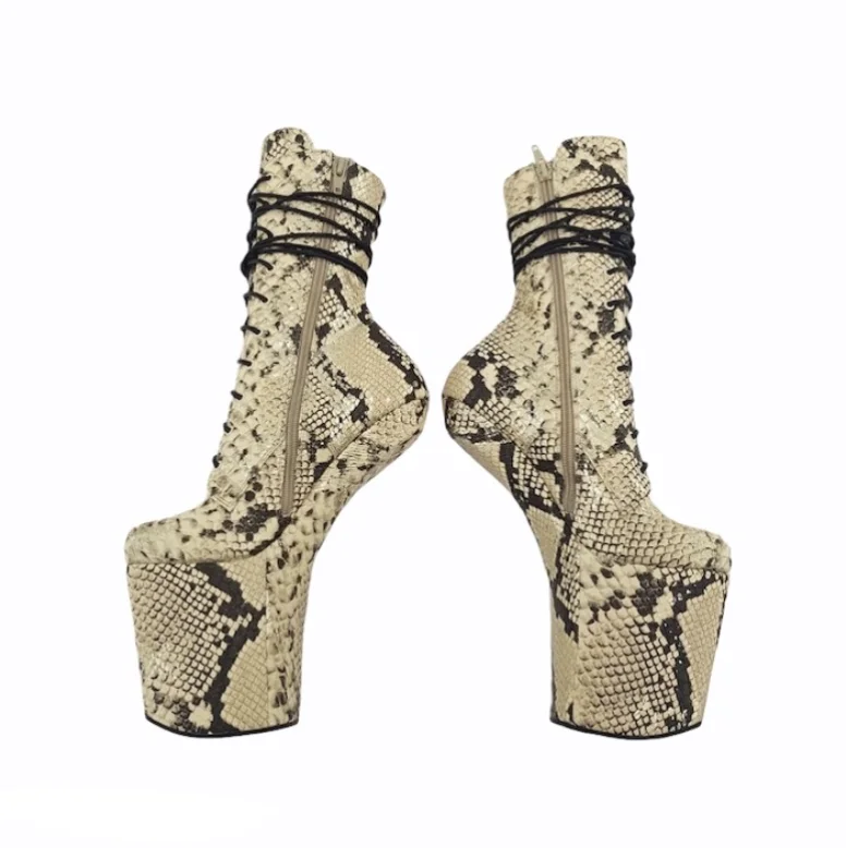 Snakeskin vegan leather heelless ankle - mid calf boots(more colors are available)