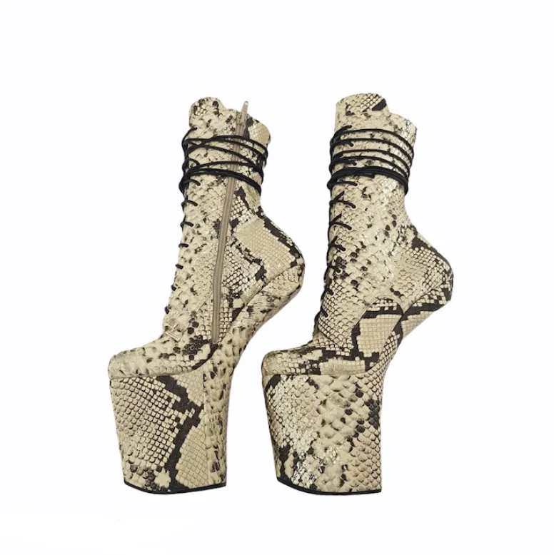 Snakeskin vegan leather heelless ankle - mid calf boots(more colors are available)