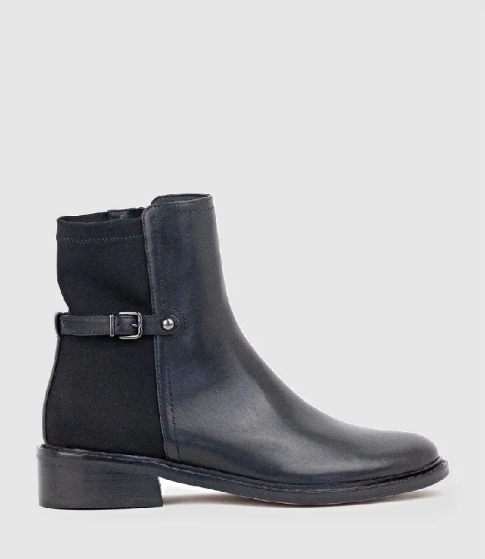 WARNER30 Half and Half Ankle Boot in Black Waxy Calf