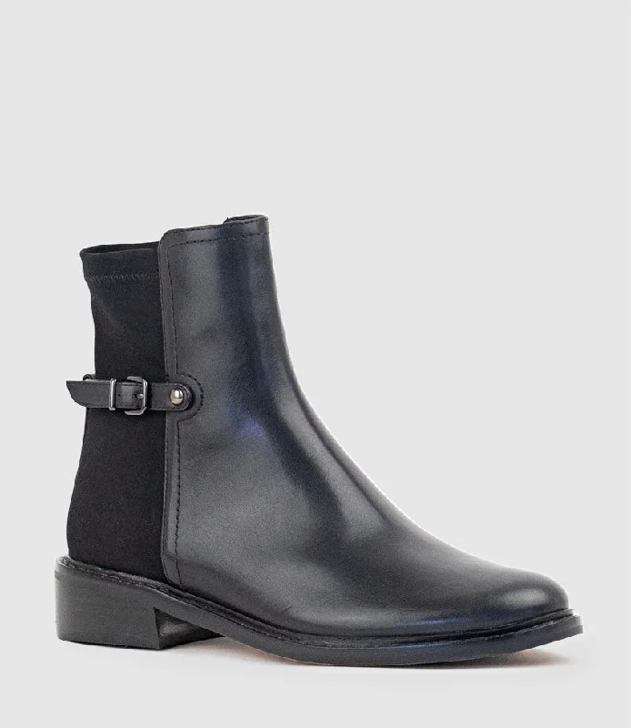 WARNER30 Half and Half Ankle Boot in Black Waxy Calf