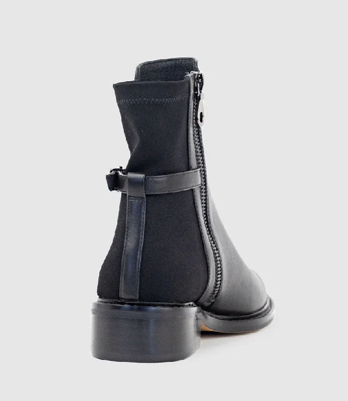 WARNER30 Half and Half Ankle Boot in Black Waxy Calf