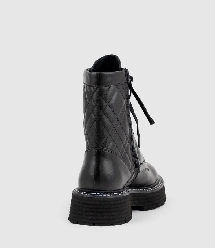 YASMIN Quilted Lace Up Boot in Black