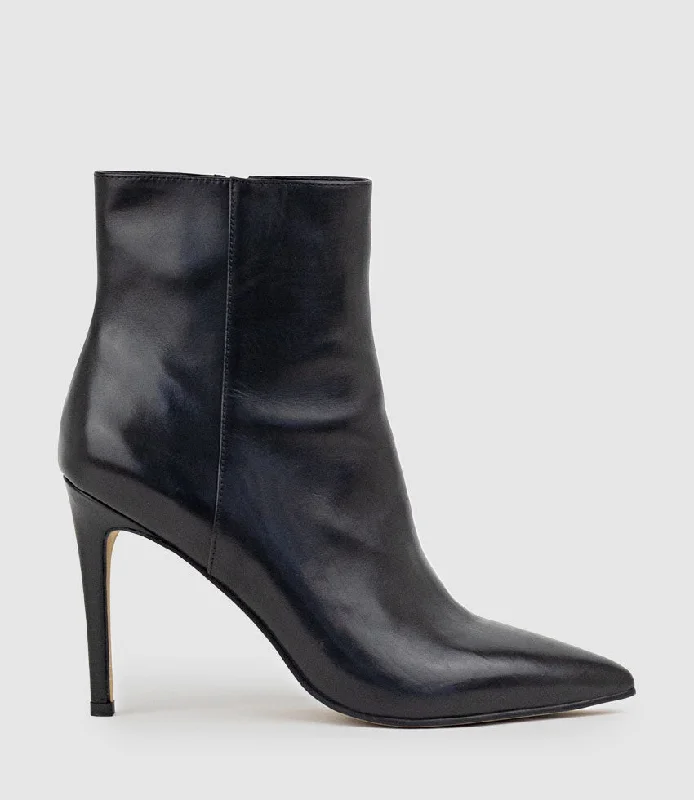 ZELIA100 Stiletto Ankle Boot in Black Baby Calf