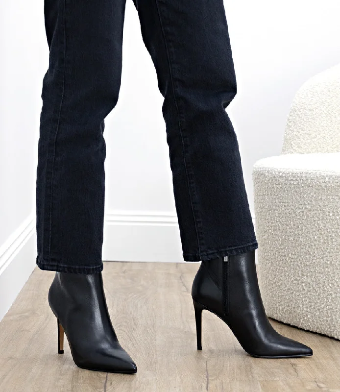 ZELIA100 Stiletto Ankle Boot in Black Baby Calf