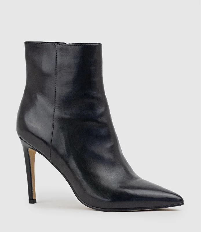 ZELIA100 Stiletto Ankle Boot in Black Baby Calf