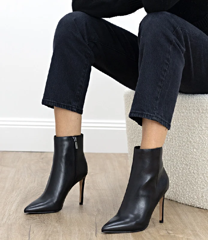 ZELIA100 Stiletto Ankle Boot in Black Baby Calf