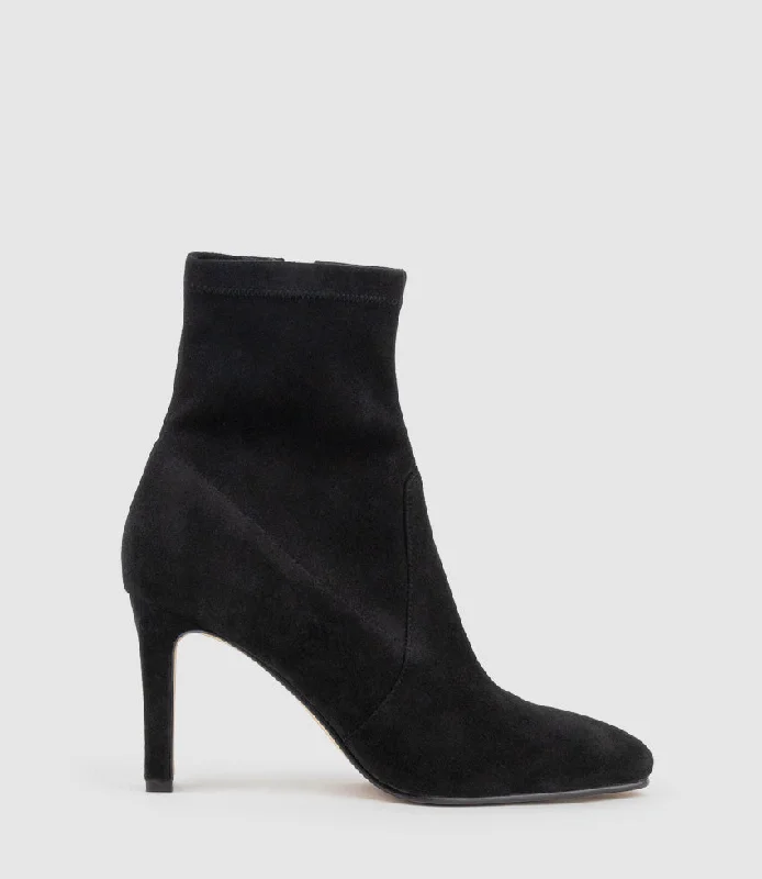 ZENAS85 Square Toe Ankle Boot in Black Suede