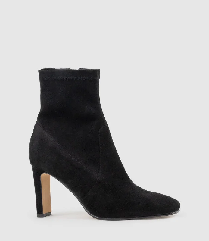 ZENAS85 Square Toe Ankle Boot in Black Suede