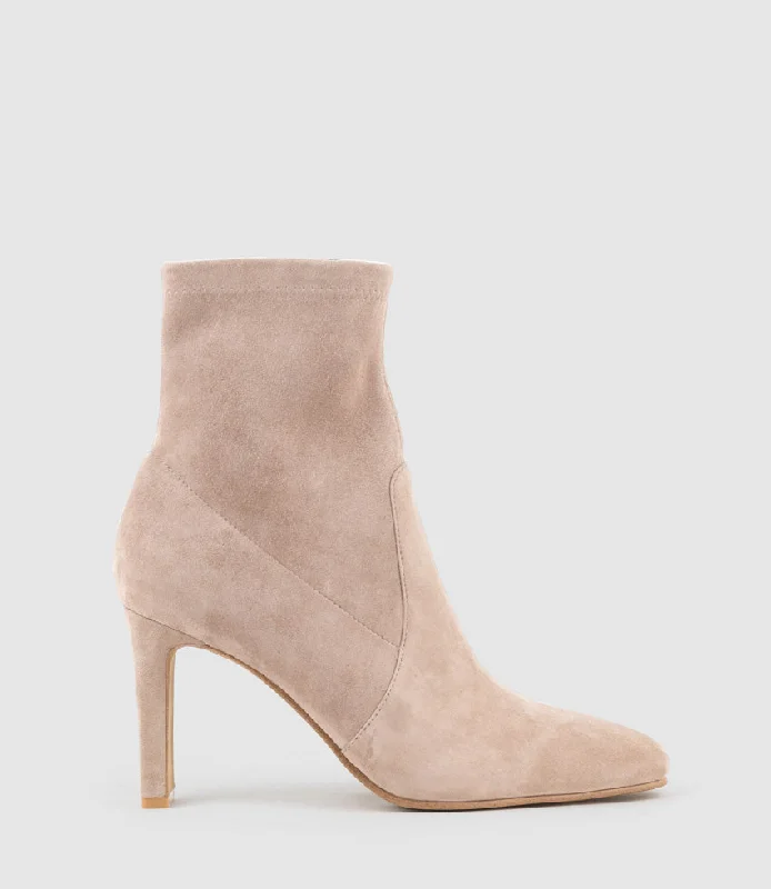 ZENAS85 Square Toe Ankle Boot in Nude Suede