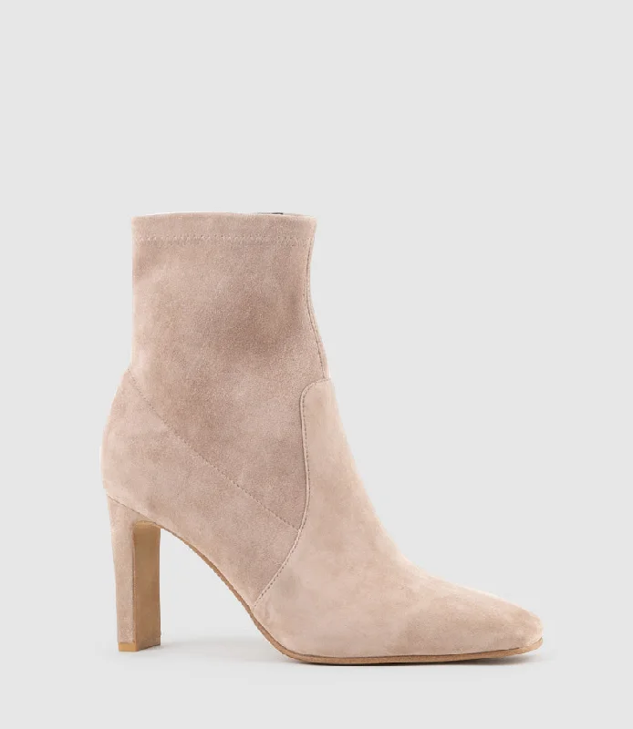 ZENAS85 Square Toe Ankle Boot in Nude Suede