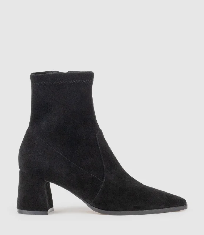 ZYLA65 Block Heel Ankle Boot in Black Suede