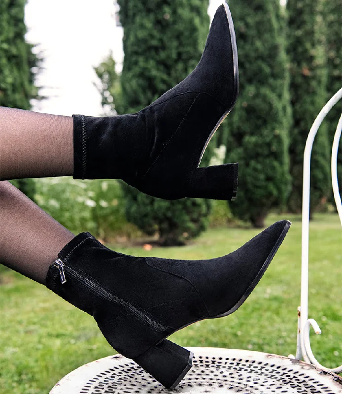 ZYLA65 Block Heel Ankle Boot in Black Suede