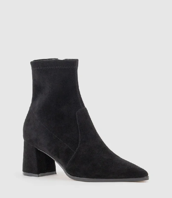 ZYLA65 Block Heel Ankle Boot in Black Suede