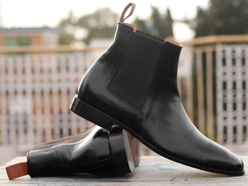 Bespoke Ankle High Black Chelsea Leather Boot