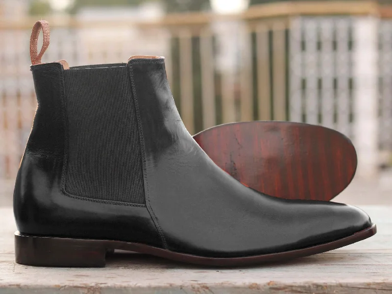 Bespoke Ankle High Black Chelsea Leather Boot