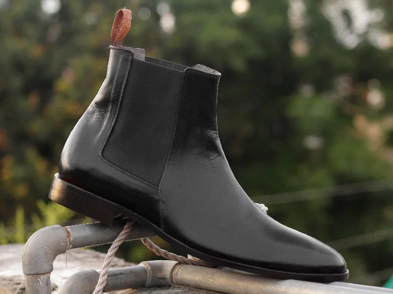 Bespoke Ankle High Black Chelsea Leather Boot