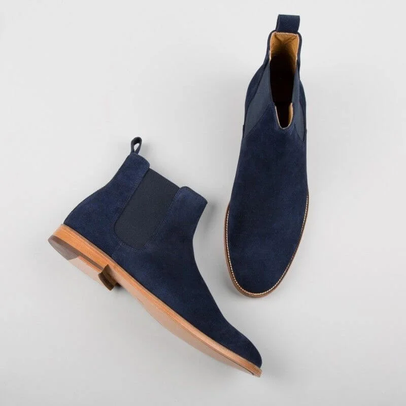 Bespoke Ankle High Blue Chelsea Suede Dress Boot,Oxford Shoes