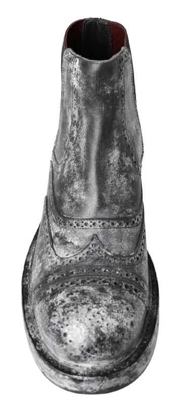 Dolce & Gabbana Black Whitewash Paint Effect Leather Boots