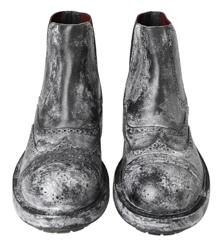 Dolce & Gabbana Black Whitewash Paint Effect Leather Boots