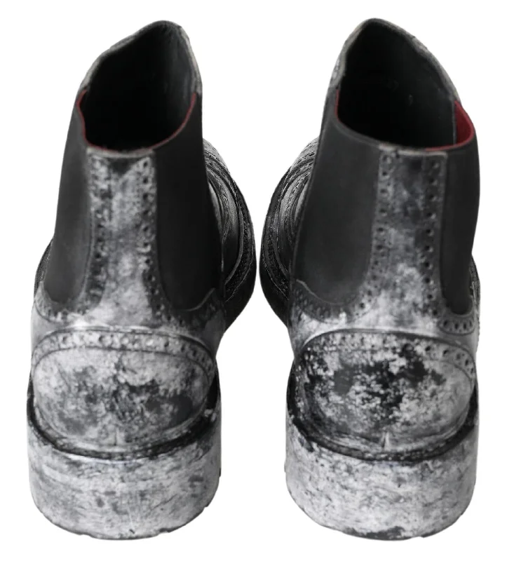 Dolce & Gabbana Black Whitewash Paint Effect Leather Boots