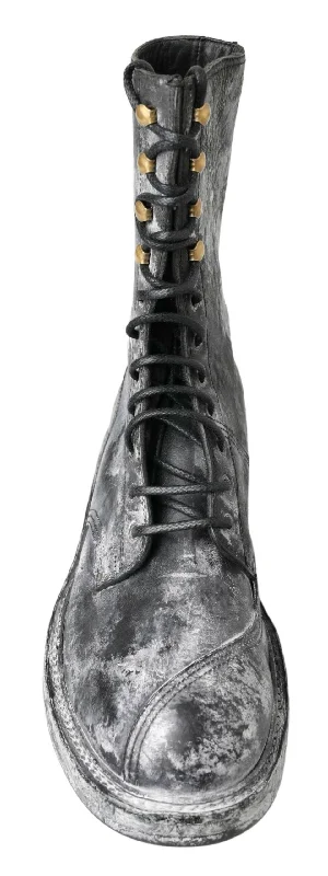 Dolce & Gabbana Black Whitewash Paint Effect Leather Boots