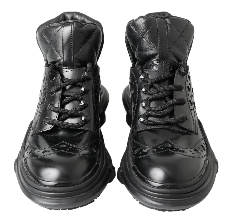 Dolce & Gabbana Black Leather Oxford Sneaker Boots