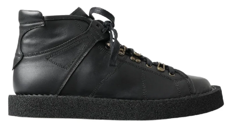 Dolce & Gabbana Black Leather High Top Casual Leather Shoes