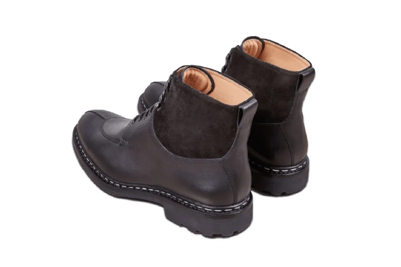 GINKGO | Leather Boot with Suede Collar | Black