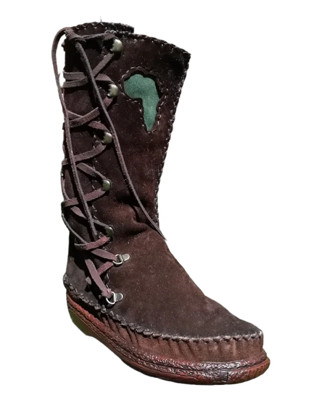 Dark brown suede with green Africa cutout