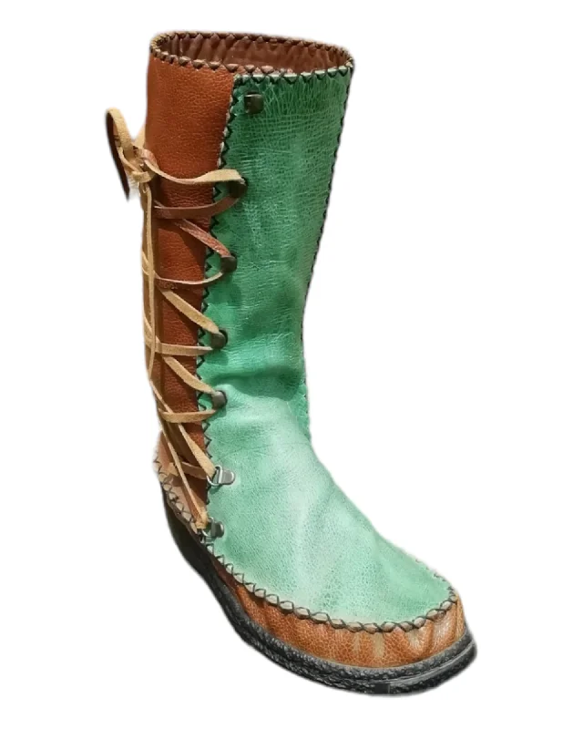 Green and tan full grain, leather lined boot.