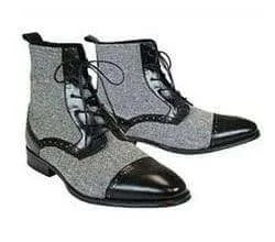 Leather Tweed Men's Black Gray Boot