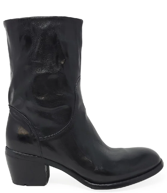 Black Leather Mid Calf Boot