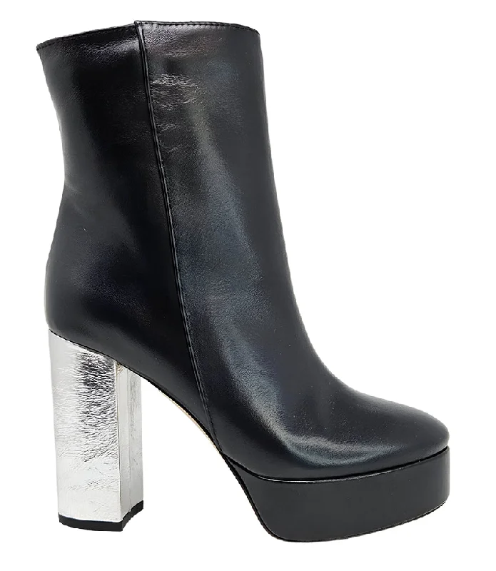 Black/Silver Cracked Leather Platform Boot