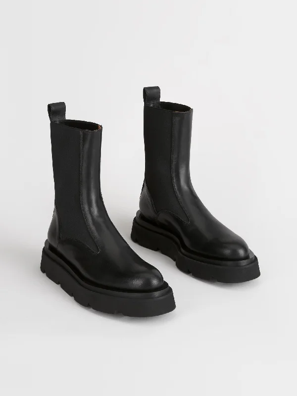 Moncalieri Black Leather Chunky Boots