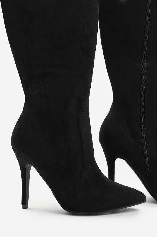 ZOYA WIDE CALF HIGH HEEL BOOT IN WIDE E FIT IN BLACK SUEDE