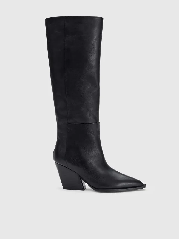 Oderzo Black Leather Knee high western boots