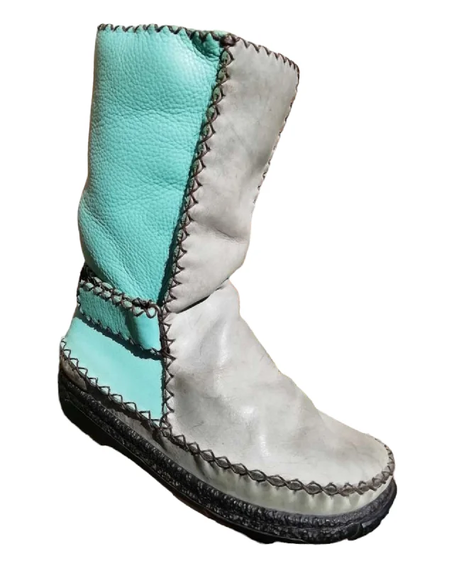 Grey and turquoise leather